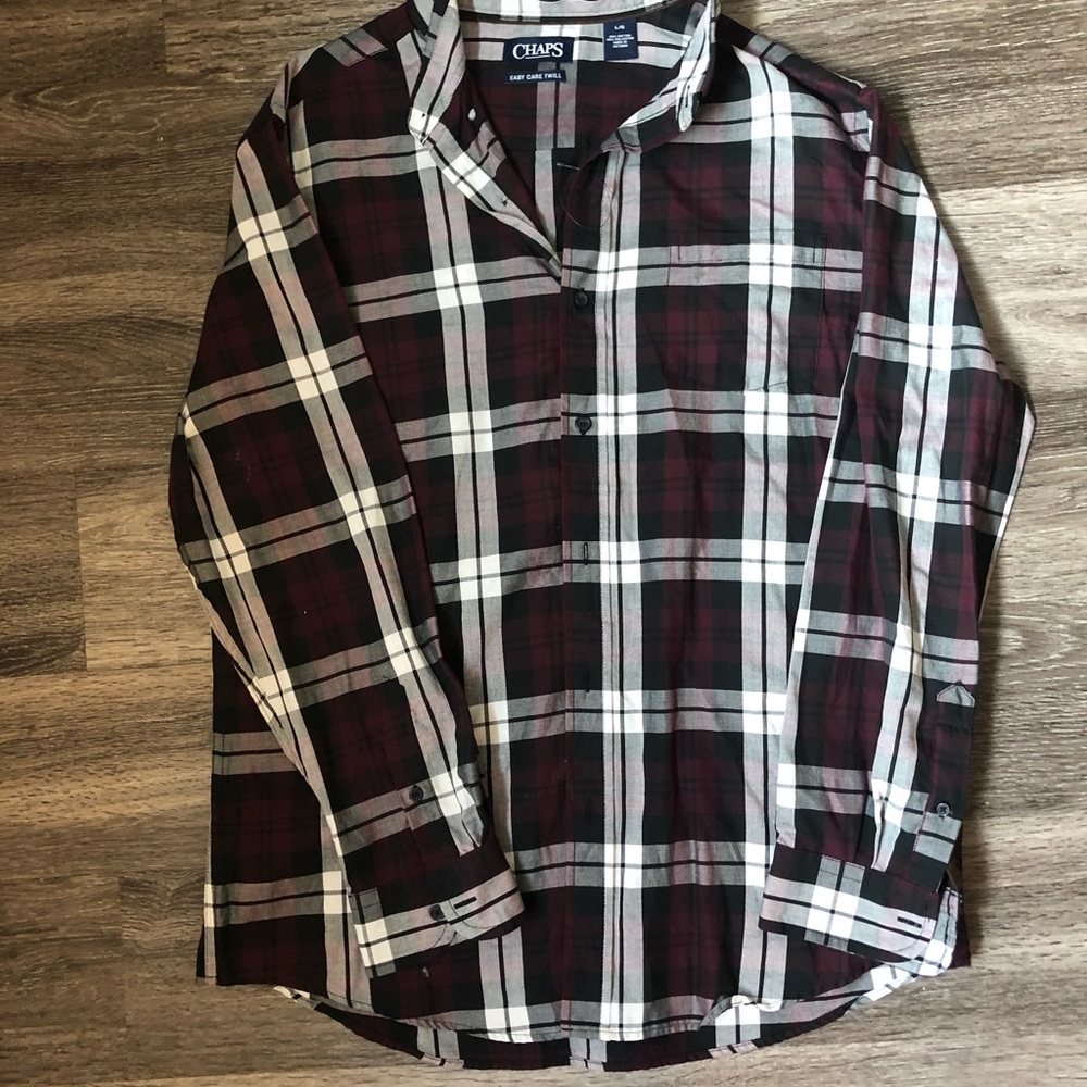 purple plaid button up